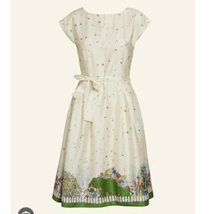 Palava Organic Cotton Dress‎ Vintage Style Floral Print Lined Summer 6/UK 10